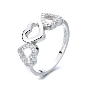 钻石戒指奢华心形设计925纯银戒指高级珠宝心形戒指