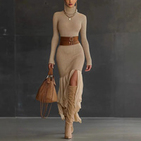 Robe plissée côtelée à col roulé pour femme, style bohème, collection Printemps/Automne/Hiver 2026, en stock usine, transfrontalière Europe/Amérique