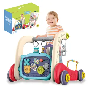 Fábrica multifunción 3 en 1 Baby Music Walker Juguetes educativos de aprendizaje Trolley Play Mats Push Rueda ajustable Baby Walkers