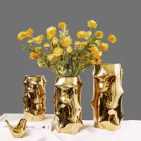 Vaso de flores de cerâmica para casamento, mesa nórdica moderna, grande vaso de flores de cerâmica de ouro para mesas de casamento