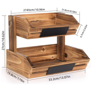 Panier de rangement double couche en bois pour fruits, légumes et pain – Étagère de cuisine pour paniers à légumes - Product Image 4