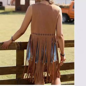 <span class=keywords><strong>Gilet</strong></span> <span class=keywords><strong>long</strong></span> vintage hippie européen et américain pour <span class=keywords><strong>femme</strong></span>, sans manches, à œillets et franges, en suède et peluche, modèle 120 - Product Image 3