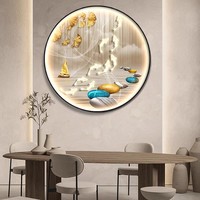 Tableau décoratif circulaire d'entrée de style chinois Nine Fish avec LED, en porcelaine cristalline, nature morte