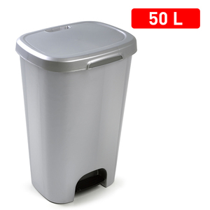 Bidone dei rifiuti con pedale da 50 litri in plastica argentata per l'organizzazione e lo stoccaggio domestico - Product Image 1