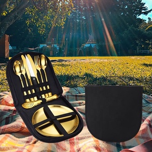 Ensemble de couverts de camping écologiques réutilisables portables en acier inoxydable, y compris couteau à steak, fourchette et cuillère pour les voyages en plein air - Product Image 2