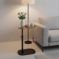 Table d'appoint en forme de C réglable en hauteur, base en métal robuste avec plateau en bois naturel, pour salon, côté canapé et chambre à coucher