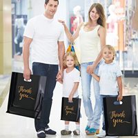 Sacs de courses réutilisables, recyclables et durables en plastique PE à fond carré, poignées thermosoudées, logo personnalisé, pour petites entreprises, chaussettes, chaussures