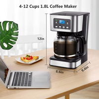 Cafetière Électrique Compacte Premium à Goutte Automatique, 15 Bars, Double Chaudière, Fonction Maintien au Chaud, Minuteur 24 Heures, Capacité 6-10 Tasses, Noir/Argent, Pour la Maison