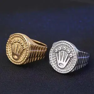 Anillos de corona para hombre y mujer, de acero y titanio, de 18k chapado en oro, anillos de colores de alta calidad, venta al por mayor de fábrica