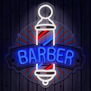 Barber neon <b>sign</b> hair salon LED transparent acrylic board signboard hair salon storefront decoration light indicator light - Product Image 6