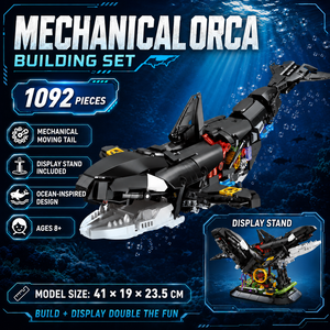 Set di Costruzioni Meccaniche Squalo e Orca, Giocattolo Animale Marino con Coda Mobile, Giocattolo Educativo da Costruzione per Bambini - Product Image 6