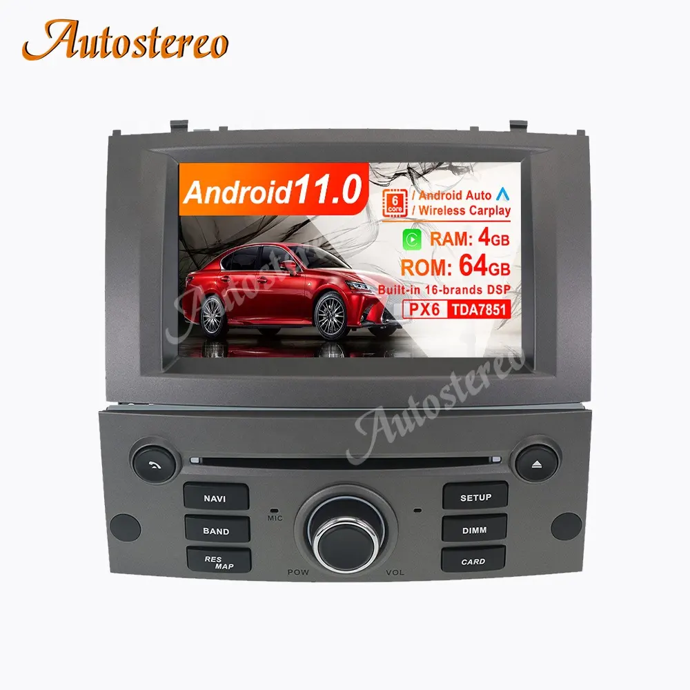 Autoradio Android 11, 64 go, Navigation GPS, lecteur multimédia, stéréo, unité centrale, Carplay, enregistreur cassette, pour voiture Peugeot 407 (2004 à 2010)