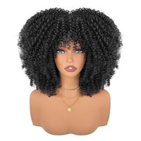 Vente en gros usine de perruques afro européennes et américaines, petites boucles africaines, cheveux courts et volumineux, ondulations lâches, en fibre haute température, fabriquées à la machine