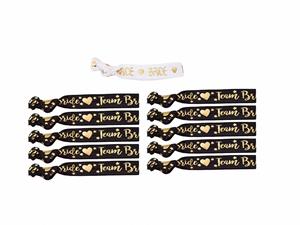 Wedding Party <b>Pink</b> Black Elastic Bracelet Wrist Band With Team Bride Tribe Gold Foil - Product Image 4