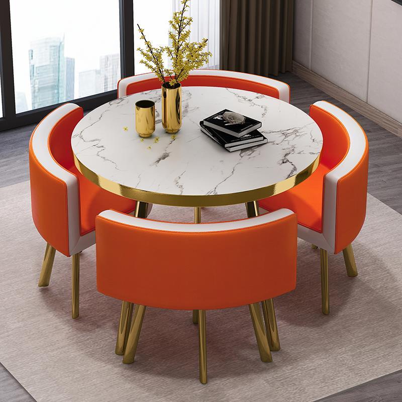 Orange 1 table 4 chaises orange blanc