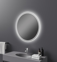 Miroir LED à défilement d'eau avec contrôle tactile anti-buée, miroir rond moderne pour salle de bain d'hôtel