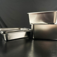 Conteneur de préparation de repas empilable en acier inoxydable, style contemporain, 35L, bac alimentaire pour restaurant et traiteur avec couvercle transparent