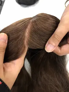 HQ 사람의 모발 피부 Toupee 100% 여자 Toupee 브라운 pu는 중국 Remy 머리 자연적인 색깔 긴 16 인치 똑바른 14 일을 주사했습니다