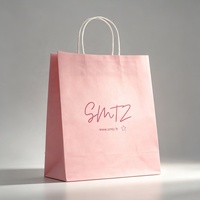 Sacs en papier kraft rose personnalisés avec poignée pour supermarché, cadeaux, emballage alimentaire, plats à emporter, boulangerie, shopping