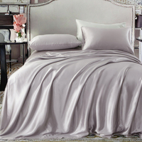 Ensemble de draps de lit en soie 100% argentée de 22mm de gros ensemble de 4 pièces literie de luxe confortable et lisse à usage hôtelière avec motif solide