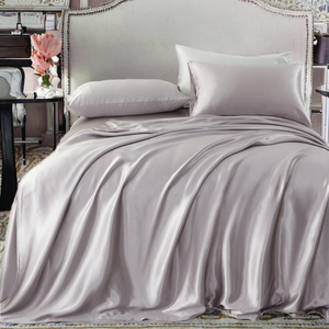Wholesale 22mm <strong>Silver</strong> 100% Silk Bed Sheets Set 4pcs Luxury Home Hotel Use Comfortable Smooth Luxury <strong>Bedding</strong> with Solid Pattern - Product Image 2