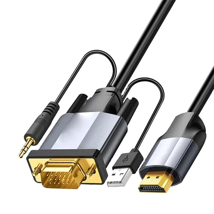 Aluminum alloy Hdmi Male to VGA Male Converter Adapter Video Cable Supporting 3d1080p and with Audio Output