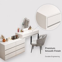 Coiffeuse de chambre minimaliste en bois haute capacité avec 8 tiroirs et armoire de rangement latérale – Bureau de maquillage spacieux