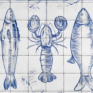 Carreaux d'intérieur en céramique bleue peints à la main, style portugais moderne, avec fonction pare-feu, murale - Product Image 2