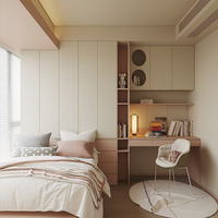 Lit Tatami Moderne en Contreplaqué pour Enfants avec Armoire Intégrée, Rangement Multifonctionnel, Ensemble de Meubles Personnalisés pour Chambre d'Enfant