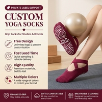 Chaussettes de yoga antidérapantes personnalisées avec couleurs au choix, respirantes, antibactériennes, avec manchette de cheville, logo personnalisé, grip en coton, chaussettes de pilates pour femmes