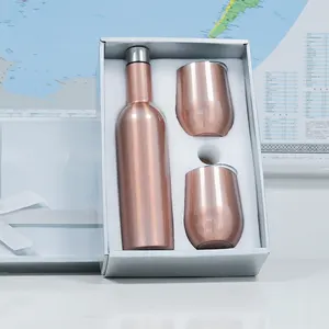 Weihnachts aktion 304 Edelstahl anpassen 25oz doppelwandige Vakuum flasche 12oz isolierte Reise becher Wein Set Geschenk box