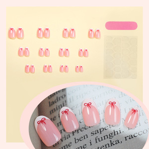 Faux ongles à presser <span class=keywords><strong>couleur</strong></span> unie style <span class=keywords><strong>French</strong></span> Bow, détachables et réutilisables, kit d'ongles, vente en gros d'usine, OEM ODM, ensemble personnalisé - Product Image 3