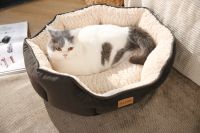 Lit pour animaux de compagnie en peluche de qualité supérieure, vente en gros, nid douillet en sherpa pour chien et chat, chaud, non amovible, coussin ovale pour animaux de compagnie