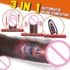 Consolador de empuje giratorio telescópico para mujer, vibrador, Juguetes sexuales para adultos, silicona líquida, consolador marrón oscuro grande realista para mujer - Product Image 2