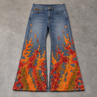 Jeans évasés personnalisés DiZNEW pour hommes, style Y2K, broderie flamme, coupe cloche, denim vintage, streetwear, vaqueros de hombre