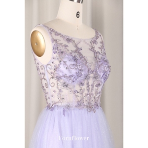 Violet dames haut col rond Style moderne lourd perlé sans manches longues <span class=keywords><strong>Sexy</strong></span> transparent diamant robes de bal soirée robes de bal - Product Image 5
