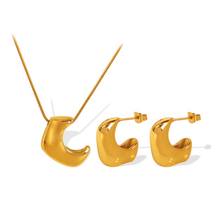 Conjunto de aretes y collar minimalistas con forma de luna, chapados en oro de 18 quilates, acero inoxidable, joyería unisex de moda. - Product Image 5