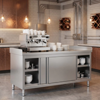 Table de travail professionnelle en acier inoxydable avec portes coulissantes doubles pour armoire de rangement de cuisine commerciale, taille personnalisée