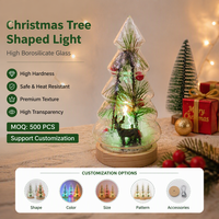 Lampe LED en verre borosilicate en forme de sapin de Noël avec base en bois, décoration de table Arbol De Navidad, fabricant, vente en gros, OEM