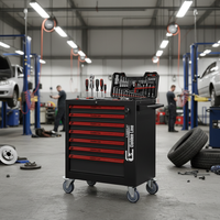 Chariot à outils industriel robuste en fer, directement de l'usine, avec plateau supérieur perforé, armoire à roulettes verrouillable à 7 tiroirs et poignée métallique