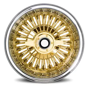 Chrome Center Gold Cross Straight Spoke Wire Wheels 13x7 14 15 Inch Knock Offs For Chevrolet Vintage Car Wheel Rims