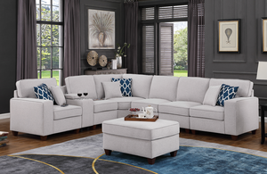 L-Shape Modular <b>Convertible</b> Sectional Sofa Set with Ottoman Metal Legs Memory Foam Filling - Product Image 2