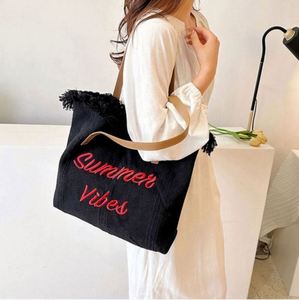 Design Lightweight Diy Gift Activity Reusable Embroidery <b>Large</b> Capacity Travel Tassel Fringe <b>Canvas</b> Tote <b>Bags</b> for Women - Product Image 6