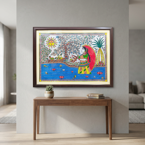 Pintura Madhubani de Lujo en Lienzo 3D Completo, Hecha a Mano, Arte Folclórico del Patrimonio de Bihar, Ojistha Industries, Decoración del Hogar 6375 - Product Image 5