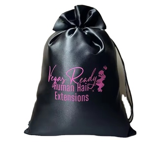 Bolsas de Almacenamiento para Pelucas de Seda Satinada con Logotipo Personalizado de Alta Calidad, Bolsas de Embalaje para Extensiones de Cabello Reciclables al por Mayor, Color Negro - Product Image 1