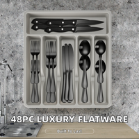 Promotion Luxe Maison 48 Pièces Ensemble de Couverts Modernes en Acier Inoxydable Poli Miroir avec Organisateur de Couverts pour Cuisine