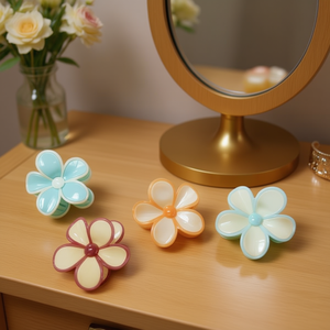 Fermaglio per capelli a forma di fiore a cinque petali bicolore da 8 cm con copertura Pinza - Product Image 2