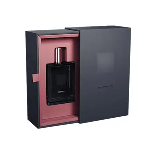 Perfume personalizado cajas de embalaje de lujo negro parfum caja de belleza de hombre perfume caja de papel personalizado