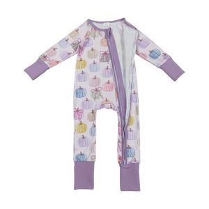 RTS Vente en gros Vêtements pour enfants Barboteuse colorée à fermeture éclair et citrouille pour bébé Vêtements de printemps et d'automne au design - Product Image 2