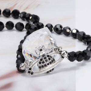 Western Queen Mother Vivienne Women Punk Black Zircon Beaded 925 <b>Silver</b> Necklace Luxury Fine Pendant Jewelry - Product Image 3